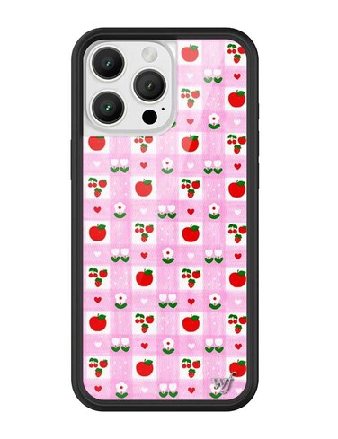 Wildflower Cases Compatible with iPhone 16 Pro Max Protective Black Bumper 65ft Drop Test Women Owned Small Business Cherry Pink Fruit Floral Cute Trendy Apple A Day