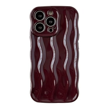 Caseative for iPhone 13 Pro CaseWater Ripple Pattern Curly Wave Frame Soft Phone Case Wine Red
