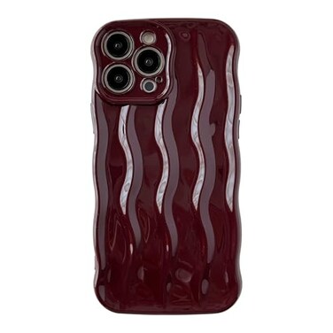 Caseative for iPhone 13 Pro Max CaseWater Ripple Pattern Curly Wave Frame Soft Phone Case Wine Red