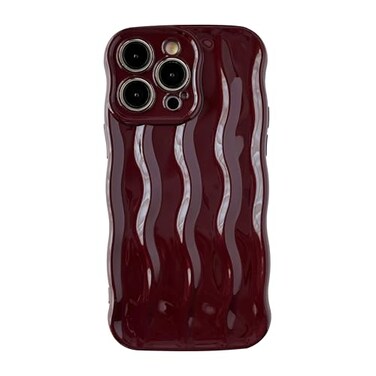 Caseative for iPhone 14 Pro Max CaseWater Ripple Pattern Curly Wave Frame Soft Phone Case Wine Red