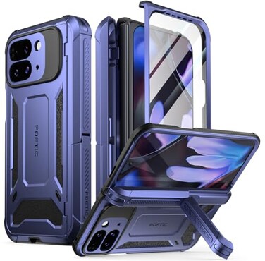 Poetic Spartan Case for Google Pixel 9 Pro Fold 5G Hinge ProtectionKickstandMilGrade Protection FullBody Shockproof Protective Rugged Cover with Builtin Screen Protector Midnight Blue