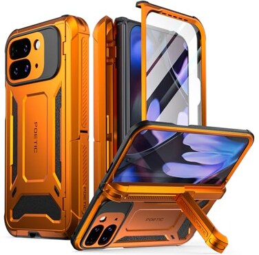 Poetic Spartan Case for Google Pixel 9 Pro Fold 5G Hinge ProtectionKickstandMilGrade Protection FullBody Shockproof Protective Rugged Cover with Builtin Screen Protector Metallic Orange