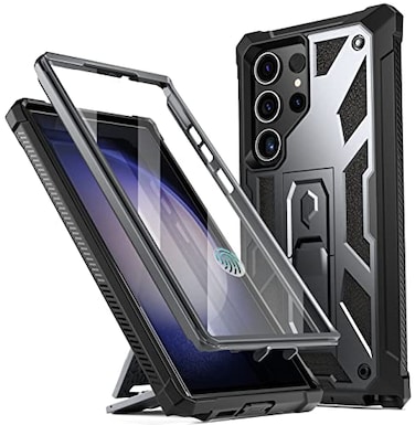 Poetic Spartan Case Compatible with Galaxy S23 Ultra 5G 68 inch Builtin Screen Protector Work with Fingerprint ID Full Body Rugged Shockproof Cover Case with Kickstand Metallic Gun Metal