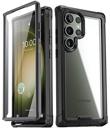 Poetic Guardian Case Compatible with Galaxy S23 Ultra 5G 68 inch Builtin Screen Protector Work with Fingerprint ID Full Body Hybrid Shockproof Protective Rugged Clear Cover Case BlackClear