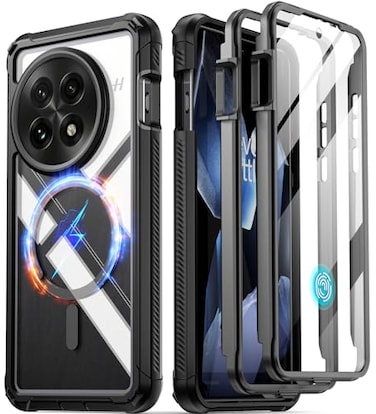 Poetic Guardian Case for OnePlus 13 5G Builtin Screen Protector Work with Fingerprint ID 2 Front Frame Full Body Shockproof Rugged Clear Cover Case BlackClear
