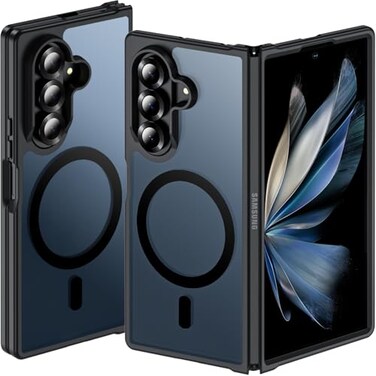 Hensinple for Samsung Galaxy Z Fold 7 Case MagneticZ Fold 7 Case Compatible with MagSafe Translucent Matte Military Grade Drop Proof Protection Shockproof Hard PC Rugged Phone CoverBlack