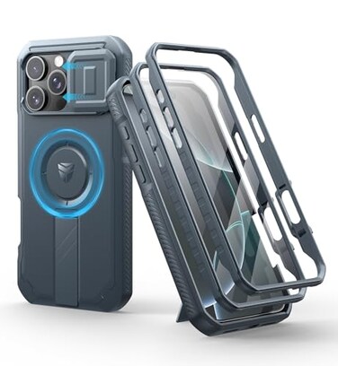 Dexnor for iPhone 16 Pro Max Case with Slide Camera CoverAdjustable KickstandBuiltin Screen ProtectorCompatible with MagSafe Shockproof Bumper Cases HeavyDuty Magnetic Protective CoverNavy Blue