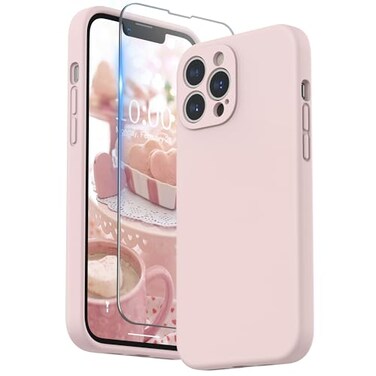SURPHY Compatible with iPhone 13 Pro Max Case with Screen Protector Camera Protection Soft Microfiber Lining Liquid Silicone Phone Case 67 inch 2021 Pink Sand