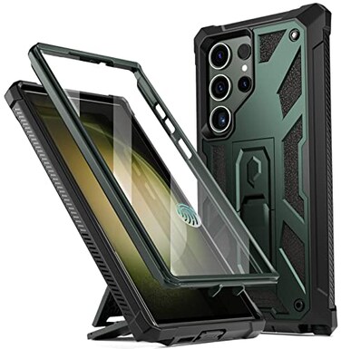 Poetic Spartan Case for Samsung Galaxy S23 Ultra 5G 68 inch Builtin Screen Protector Work with Fingerprint ID Full Body Rugged Shockproof Protective Cover Case with Kickstand Metallic Green
