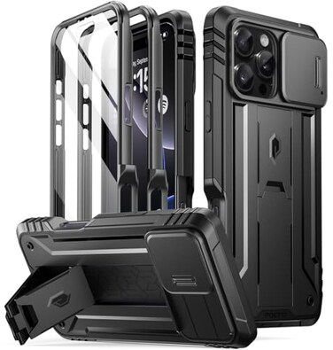 Poetic Revolution Case for iPhone 16 Pro Max 69 inch Slide Camera Cover FullBody Military Grade Rugged Shockproof Cover with Kickstand and BuiltinScreen Protector Black