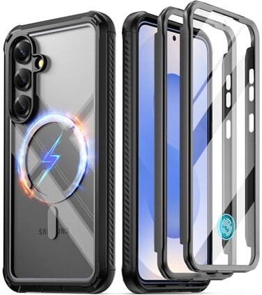Poetic Guardian MagPro Case for Galaxy S25 Plus 67 2025 20FT MilGrade Drop Tested Builtin Screen Protector Work with Fingerprint ID Full Body Shockproof Rugged Clear Case BlackClear