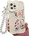 Shinymore Compatible with iPhone 12 Pro CaseCute Clear Flowers Bear Camera Protector with Lovely Strap Bracelet Chain Girls Women Cover