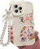 Shinymore Compatible with iPhone 12 Pro CaseCute Clear Flowers Bear Camera Protector with Lovely Strap Bracelet Chain Girls Women Cover