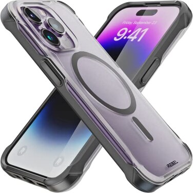 REBEL Clear Case for iPhone 14 Pro Frosted Series Gen4 Strong MagSafe Compatible Translucent Matte Texture Protective Shockproof Bumpers Metal Buttons 61 Inch Phone Cover 2023 Frosted Black