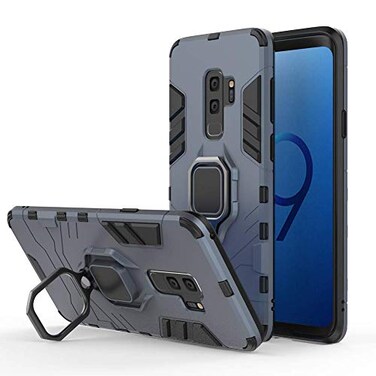 MaiJin LuluMain Compatible with Galaxy S9 Case Metal Ring Grip Kickstand Shockproof Hard Bumper Works with Magnetic Car Mount Dual Layer Rugged Cover for Samsung Galaxy S9 Plus Navy Blue
