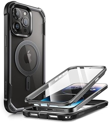 i-Blason iBlason Ares Magnetic for iPhone 15 Pro Max Case MagSafe with Builtin Screen Protector MilitaryGrade Protection Clear Slim FullBody Shockproof Bumper Phone Case for iPhone 15 Pro Max Black