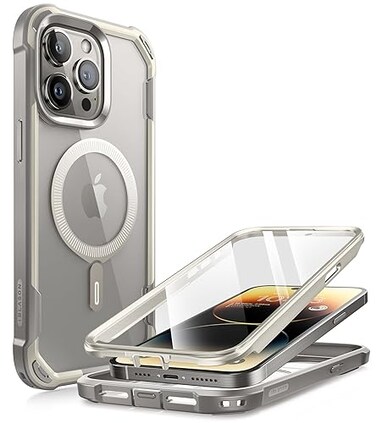 i-Blason iBlason Ares Magnetic for iPhone 15 Pro Max Case MagSafe with Builtin Screen Protector MilitaryGrade Protection Clear Slim FullBody Shockproof Bumper Phone Case for iPhone 15 Pro Max Gray