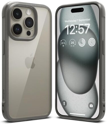 Ringke Fusion Bold for iPhone 15 Pro Max Case Textured Sides for Grip AntiYellowing Technology Clear Back to Show Phone Color Gray