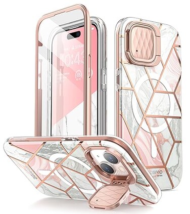 i-Blason iBlason for iPhone 15 CaseiPhone 14 CaseiPhone 13 Case 61 with Camera Cover Stand MagSafe Compatible Slim FullBody Protective Phone Case with Builtin Screen Protector Marble Pink