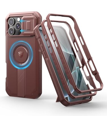 Dexnor for iPhone 16 Pro Max Case with Slide Camera Cover Adjustable Kickstand Builtin Screen ProtectorCompatible with MagSafe Shockproof Cases HeavyDuty Magnetic Protective CoverMaroon Red