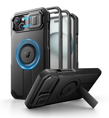 Dexnor for iPhone 15 Plus14 Plus Case with Slide Camera Cover Adjustable Kickstand Builtin Screen Protector Magsafe Rugged Shockproof Bumper Cases HeavyDuty Magnetic Protective CoverBlack