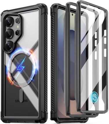 Poetic Guardian Case for Galaxy S25 Ultra 5G 69 inch 2025 20FT MilGrade Drop Tested Builtin Screen Protector Work with Fingerprint ID Full Body Shockproof Rugged Clear Case BlackClear