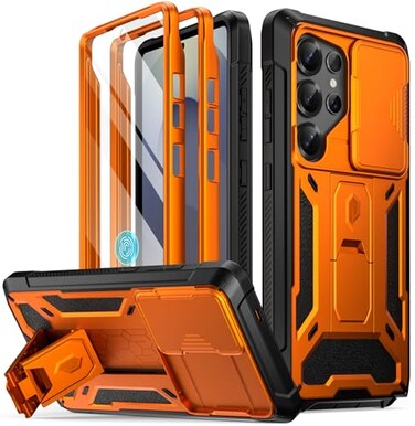 Poetic Spartan Case for Galaxy S25 Ultra 69 Slide Camera Cover Screen Protector Works with Fingerprint ID Military Grade Rugged Shockproof S25 Ultra Phone Case with Kickstand Metallic Orange