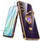 Nonional for Samsung Galaxy A16 5G Case with 2 Pack Screen Protector 360 Rotatable Ring Holder Luxury Hearts Pattern Plating Gold Edge Slim Soft Phone Cover Case for Galaxy A16 Purple