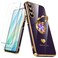 Nonional for Samsung Galaxy A16 5G Case with 2 Pack Screen Protector 360 Rotatable Ring Holder Luxury Hearts Pattern Plating Gold Edge Slim Soft Phone Cover Case for Galaxy A16 Purple