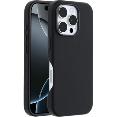 OtterBox iPhone 16 Pro Case Premium Cactus Leather Builtin MagSafe Magnets Metal Buttons UltraSlim Raised Camera Screen Protection Black