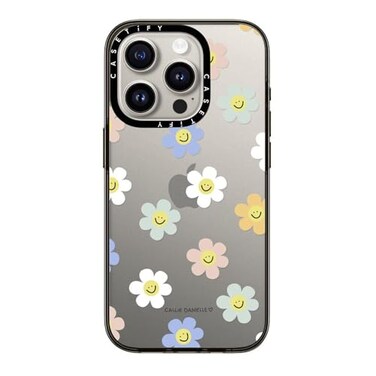 CASETiFY Compact Case for iPhone 15 Pro Lightweight 4 ft 2X Military Grade Drop ProtectionSlim Happy Daisies Clear Black