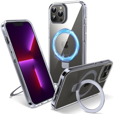 Flyzoo Magnetic Case for iPhone 13 Pro Builtin Invisible Stand Compatible with MagSafe Military Grade Drop Protection AntiYellowing Hard Back Silicone Edge Cover 61 Clear
