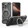 Jonwelsy Case for iPhone 16 Pro Max Aluminum Metal Cover with Magnetic Ring 360 Rotating Kickstand Slim Frameless Design 4 Corner Drop Protection Compatible with MagSafe Adjustable Phone Stand Black