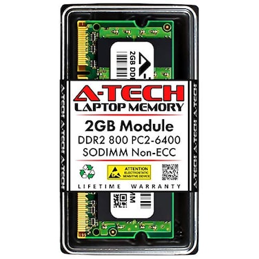 A-Tech ATech 2GB DDR2 800MHz SODIMM PC26400 18V CL6 200Pin NonECC Unbuffered Laptop RAM Memory Upgrade Module
