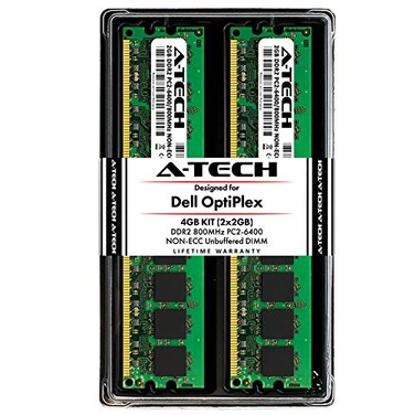 A-Tech ATech 4GB 2 x 2GB Memory RAM Kit for Dell OptiPlex 960 760 755 745 740 360 330 160 MT DT SFF USFF DDR2 800MHz PC26400 NonECC DIMM Modules