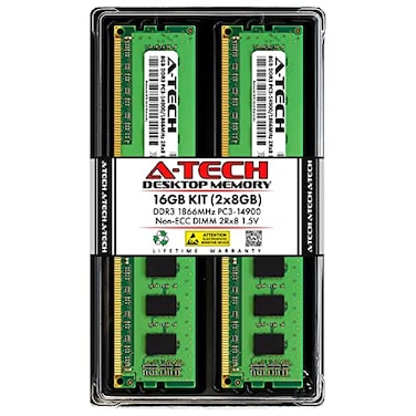 A-Tech ATech 16GB Kit 2x8GB DDR3 1866MHz PC314900 CL13 UDIMM 2Rx8 15V NonECC DIMM 240Pin Desktop RAM Memory Upgrade Modules