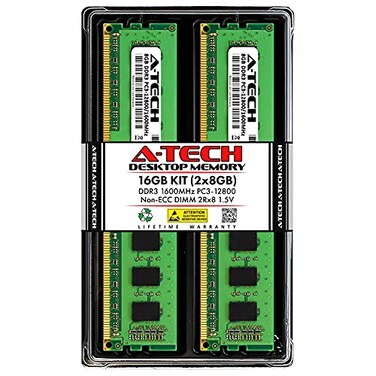 A-Tech ATech 16GB 2x8GB DDR3 1600MHz PC312800 CL11 DIMM 2Rx8 15V 240Pin NonECC UDIMM Desktop RAM Memory Modules