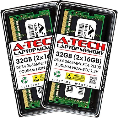 A-Tech ATech 32GB 2x16GB DDR4 2666MHz PC421300 PC42666V CL19 SODIMM 12V 260Pin NonECC SODIMM Laptop Notebook RAM Memory Modules