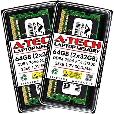 A-Tech ATech 64GB 2x32GB DDR4 2666MHz PC421300 PC42666V CL19 SODIMM 2Rx8 12V 260Pin NonECC SODIMM Laptop Notebook RAM Memory Modules