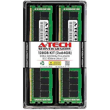 A-Tech ATech 128GB Kit 2x64GB DDR4 3200MHz PC425600 ECC RDIMM 2Rx4 Dual Rank 12V ECC Registered DIMM 288Pin Server Workstation RAM Memory Upgrade Modules ATech Enterprise Series