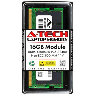 A-Tech ATech 16GB DDR5 4800MHz PC538400 CL40 SODIMM 11V NonECC Unbuffered SODIMM 262Pin Laptop Computer RAM Memory Upgrade Module