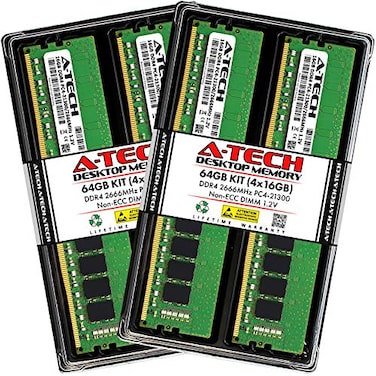 A-Tech ATech 64GB 4x16GB DDR4 2666 MHz UDIMM PC421300 PC42666V CL19 DIMM NonECC Desktop RAM Memory Modules