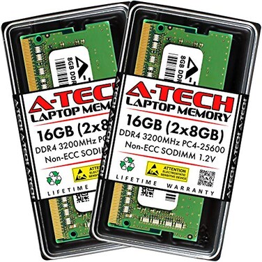 A-Tech ATech 16GB 2x8GB DDR4 3200 MHz SODIMM PC425600 PC43200AA CL22 NonECC Laptop RAM Memory Modules