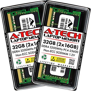A-Tech ATech 32GB 2x16GB DDR4 3200 MHz SODIMM PC425600 PC43200AA CL22 NonECC Laptop RAM Memory Modules