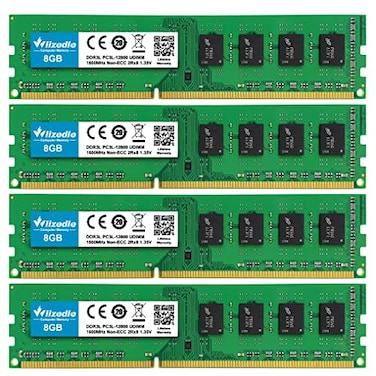 Wlizedle DDR3DDR3L 32GB Kit 4x8GB RAM 1600MHz CL11 UDIMM Desktop Memory Module PC312800PC3L12800 240Pin 135V15V 2Rx8 Dual Rank NonECC Unbuffered PC Computer RAM Stick Upgrade Blue