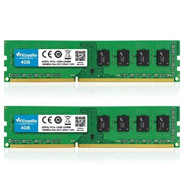Wlizedle DDR3DDR3L 8GB Kit 2x4GB RAM 1600MHz CL11 UDIMM Desktop Memory Module PC312800PC3L12800 240Pin 135V15V 2Rx8 Dual Rank NonECC Unbuffered PC Computer RAM Stick Upgrade Green
