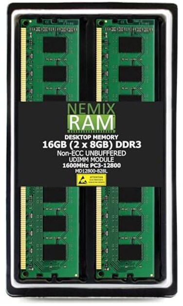 NEMIX RAM 16GB 2X8GB DDR3 1600MHz PC312800 2Rx8 135V 240PIN NonECC UDIMM Unbuffered Desktop Memory KIT