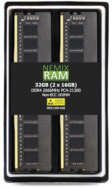 NEMIX RAM 32GB 2X16GB DDR4 2666MHz PC421300 2Rx8 12V CL19 288PIN NonECC Unbuffered UDIMM Desktop PC Memory Unbuffered PC Memory KIT