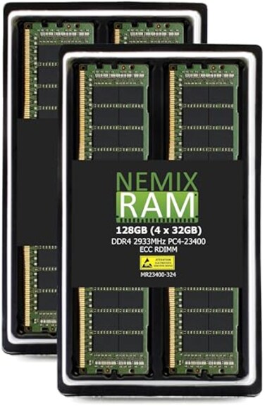 NEMIX RAM 128GB 4X32GB DDR4 2933MHz PC423400 2Rx4 12V CL21 288PIN ECC RDIMM Registered Server Memory KIT