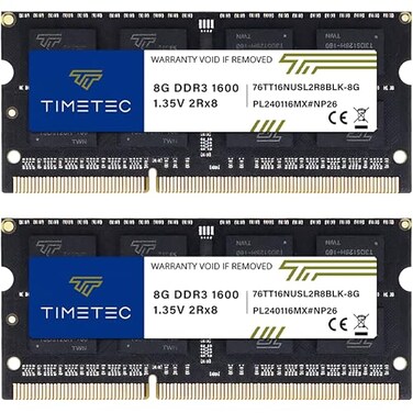 Timetec 16GB KIT2x8GB DDR3L DDR3 1600MHz DDR3L1600 PC3L12800 PC312800 NonECC Unbuffered 135V15V CL11 2Rx8 204 Pin SODIMM Laptop Notebook PC Computer Memory RAM Module Upgrade Black PCB